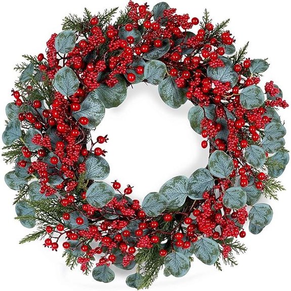22 inch artificial wreath with red berries