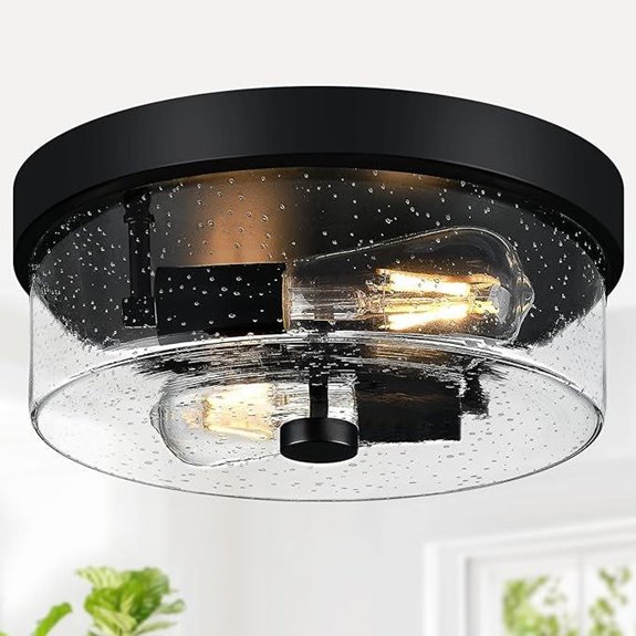 black flush mount ceiling light with seeded glass