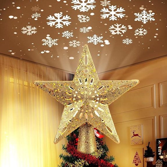 christmas star tree topper with led snowflake projector