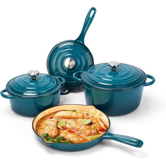 5 Best Coated Cast Iron Cookware for 2026 1 hisencn teal enameled cast iron set