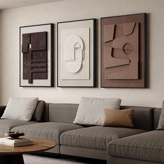 large 3d framed neutral abstract wall art