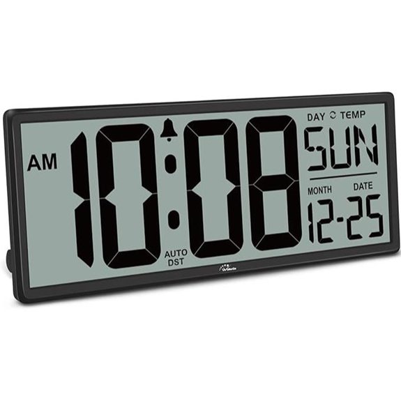large digital wall clock with temp and date