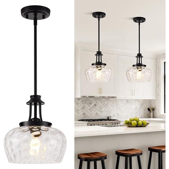 10 Best Kitchen Island Lighting for 2026 3 modern matte black pendant light with hammered glass shade