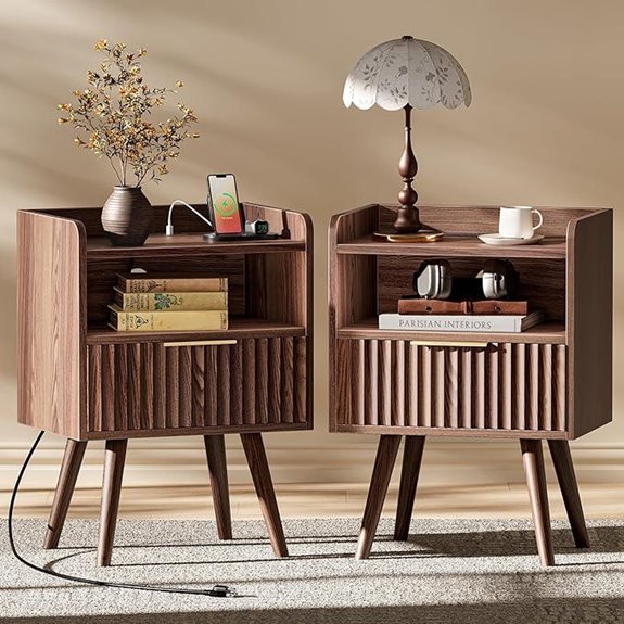 nightstand set charging station drawer walnut