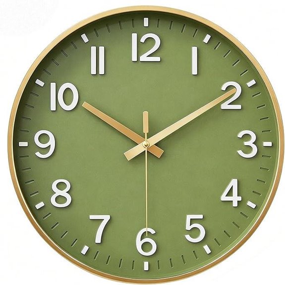 silent wall clock battery operated green gold