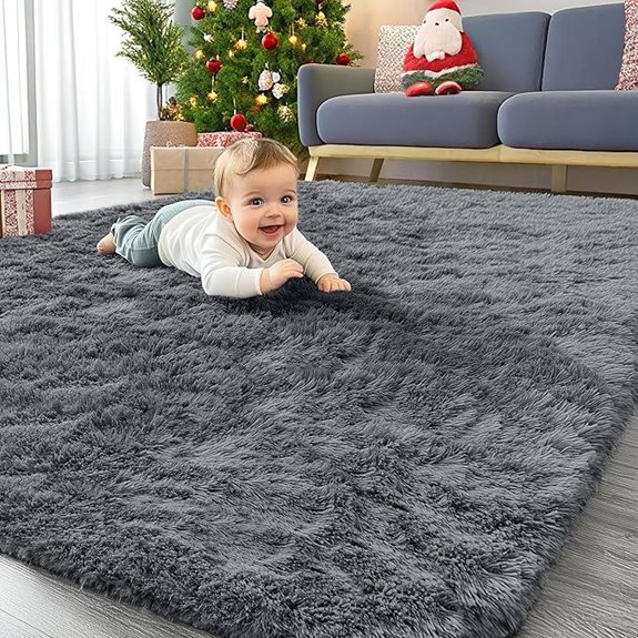 soft fluffy rug grey washable