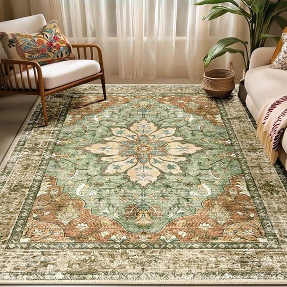 washable floral vintage rug